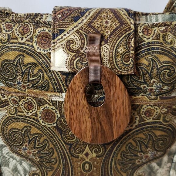 HOBO Handbag Carpet bag Canvas Tapestry 6" x 12" x 12"  brown gold white grey - Picture 2 of 8